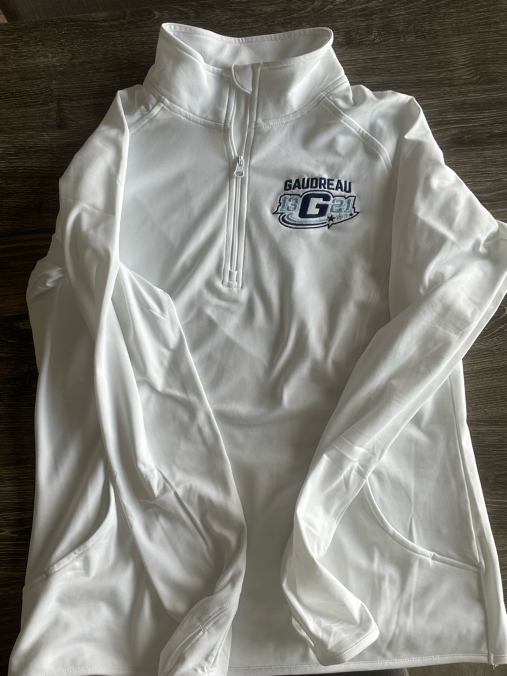 Sport-Tek White Women's Quarter-Zip Pullover with Blue Embroidery